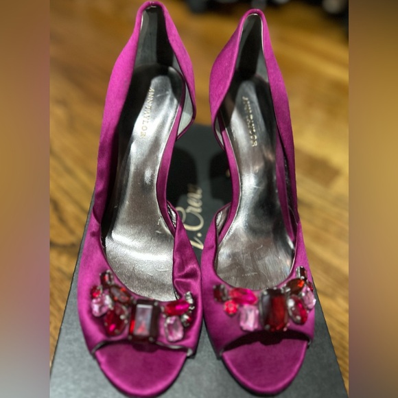 Ann Taylor Fuchsia Peep-Toe Heels with Jewel Accents - Picture 2 of 4